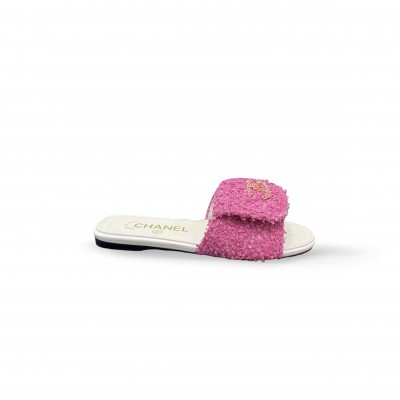 CHANEL CC WOVEN SLIPPERS LIGHT PINK 